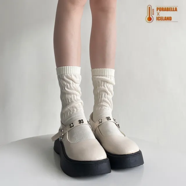【Porabella】素色長筒襪 木耳邊小腿襪 堆堆襪 女襪 中筒襪 堆堆襪保暖坑條豎條紋保暖襪套 SOCKS