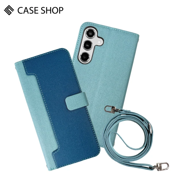CASE SHOPCASE SHOP Samsung S24 前收納皮套背帶組-藍(內附背帶掛繩、解放你的雙手)
