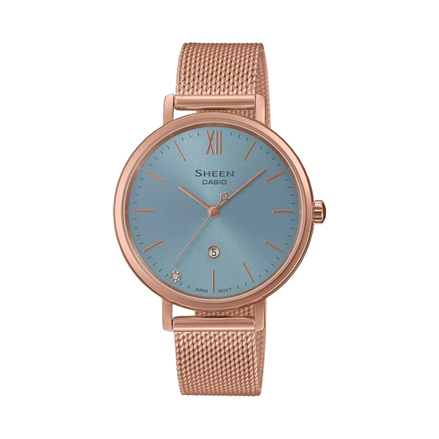 CASIO 卡西歐 太陽花飾面錶盤時尚腕錶 湖水藍 34mm(SHE-4539PM-2A)