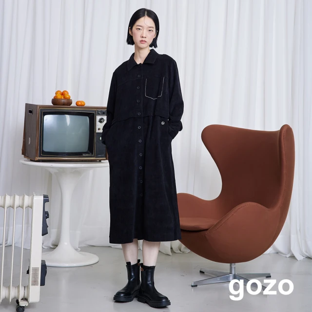 gozogozo 條絨假兩件開襟襯衫洋裝(兩色)