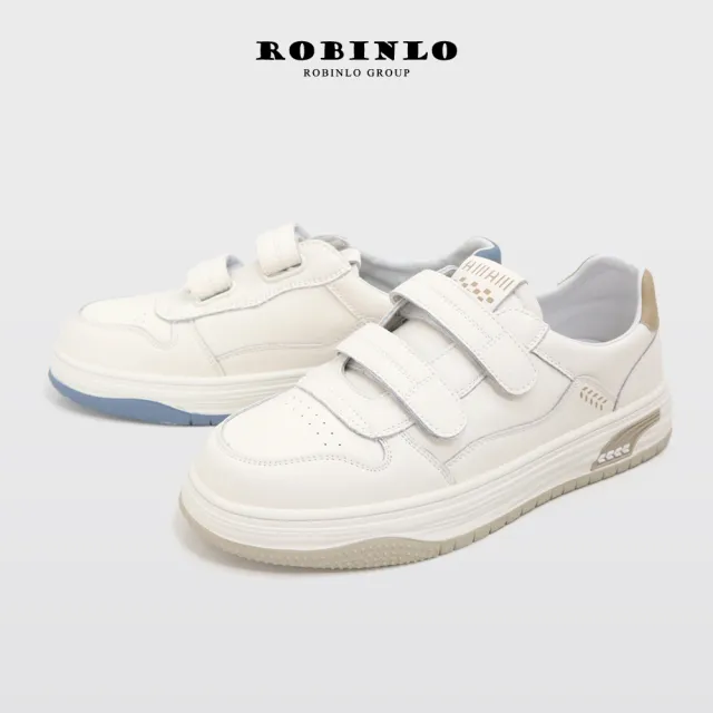 【Robinlo】舒適可愛真皮小白鞋休閒鞋NYDIA(燕麥奶/天空藍)