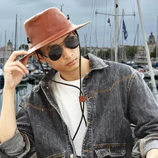 【LEESA】牛皮帽子\男牛仔帽真皮\牛仔帽\老帽\復古帽\英倫帽\男生帽子\西部牛仔帽\大沿帽\