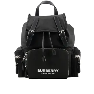 【BURBERRY 巴寶莉】The Rucksack 標誌印花尼龍中型軍旅背包(黑色)