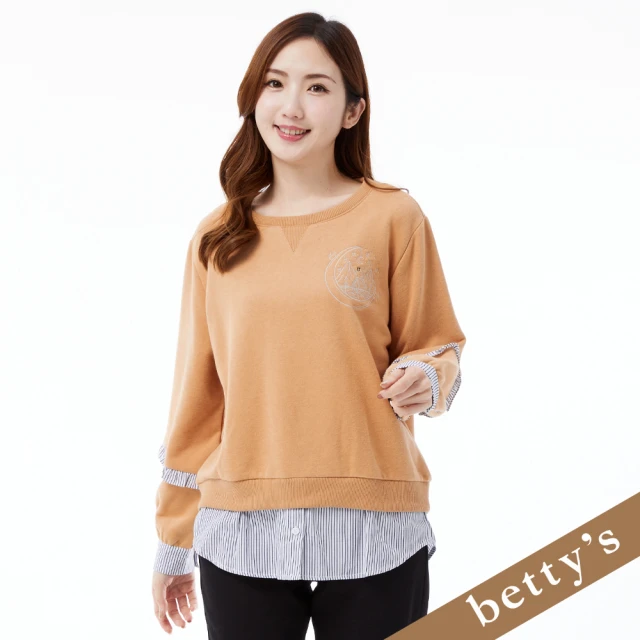 betty’s 貝蒂思 假兩件條紋拼接長袖T-shirt(駝色)