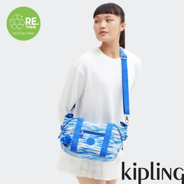 KIPLING官方旗艦館 藍粉海洋波紋印花手提側背包-ART MINI