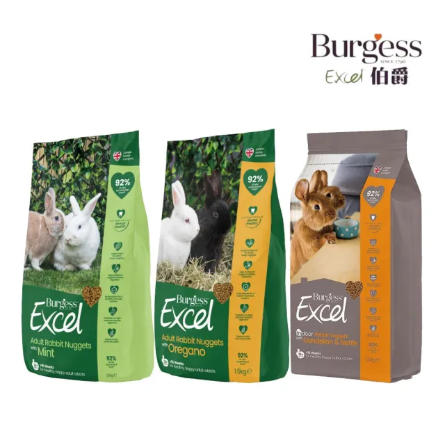 【Burgess 伯爵】兔飼料（室內兔/成兔）1.5kg*2包組(小動物飼料)