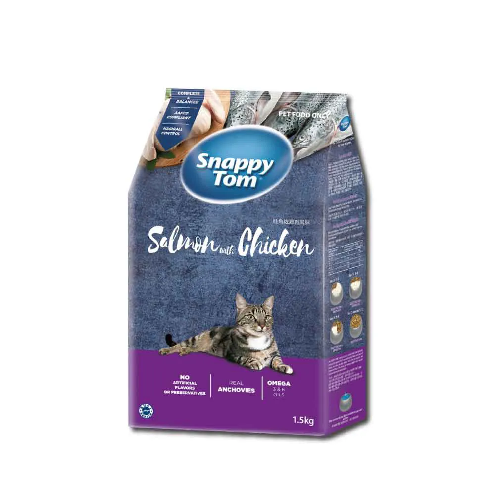 【Snappy Tom 幸福貓】貓乾糧-鮭魚+雞肉風味1.5kg*2包組 貓飼料 飼料(A002D01-1)