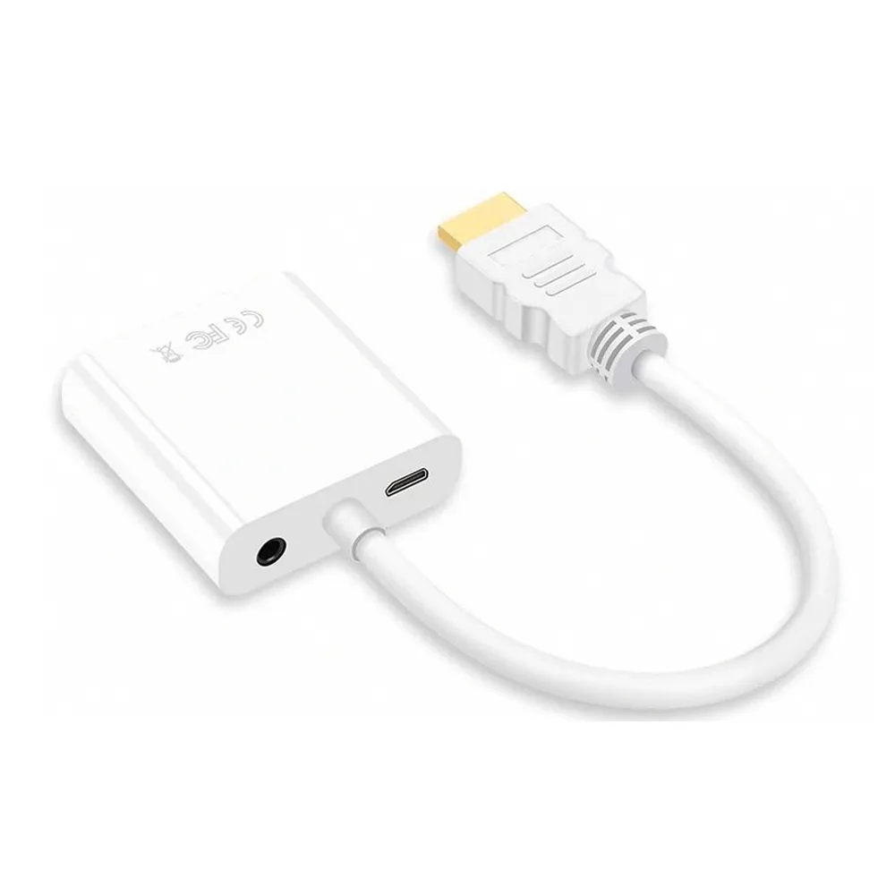 【LineQ】1.4版HDMI to VGA公對母20CM轉接線(外接電源音源版)