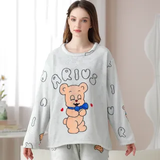 【IMACO】暖心熊熊水貂絨長袖保暖睡衣褲家居服