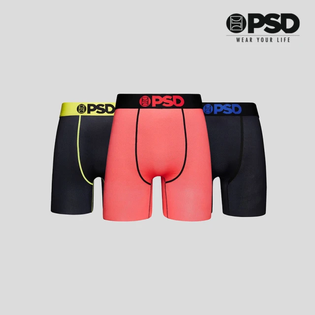 PSD UnderwearPSD Underwear 3件組-平口四角褲-霓虹色系-桃黑