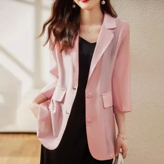 【初色】換季出清 薄款防曬七分袖西裝外套-共5色-63588(M-2XL可選/快速出貨)