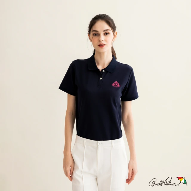 Arnold Palmer 雨傘 女裝-學院風LOGO刺繡POLO衫(深藍色)