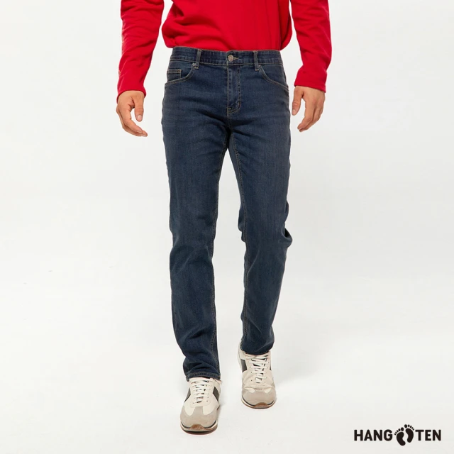 Hang Ten 男裝-SLIM FIT龍年刺繡內刷毛合身牛仔褲(深藍)