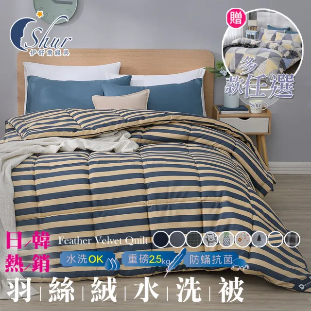 【ISHUR 伊舒爾】贈法蘭絨兩用被套1入 韓系經典可水洗羽絲絨被 雙人2.5kg(棉被/被子/多款任選)