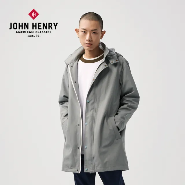 【JOHN HENRY】防潑水2way連帽外套-灰綠色