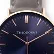 【THEODORA’S 希奧朵拉】Hera 簡約中性款真皮手錶 深藍面-真皮灰(男錶 女錶 簡約手錶)
