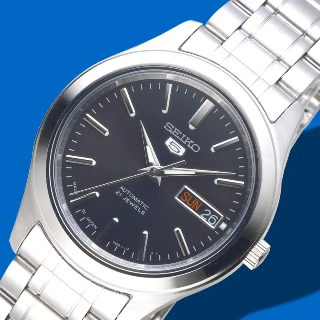 【SEIKO 精工】精工手錶 雅倫紳士日本製5號自動機械腕錶-黑面/SNKM47J1(保固二年)雙11