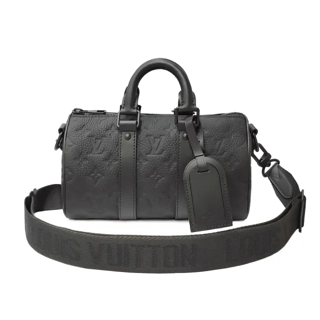 【Louis Vuitton 路易威登】M20900 經典Keepall系列Taurillon Monogram皮革手提斜背包(全新展示品-黑色)