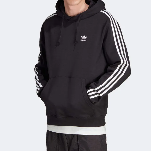 【adidas 愛迪達】3-Stripes Hoodie 男款 黑色 刷毛 保暖 連帽 外套 IM2088