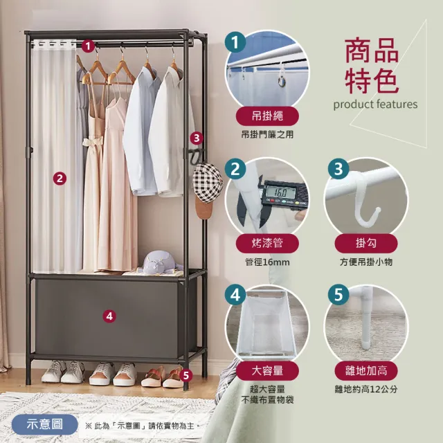 【VENCEDOR】衣帽架帶門簾(衣帽架+門簾 掛衣架 室內衣帽架 簡易衣櫃 落地層架-2入)