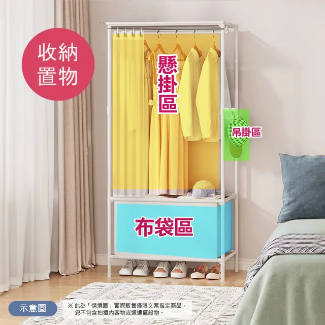 【VENCEDOR】衣帽架帶門簾(衣帽架+門簾 掛衣架 室內衣帽架 簡易衣櫃 落地層架-2入)