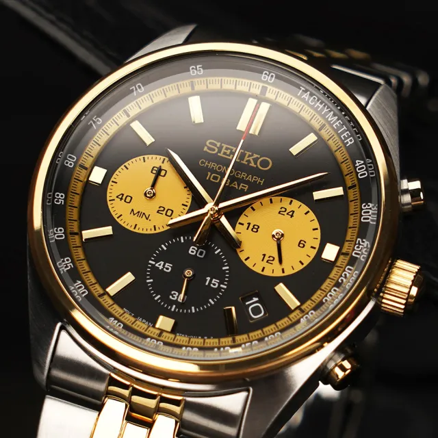 【SEIKO 精工】CS系列金色熊貓錶三眼計時手錶-41.5mm 520禮物 送禮(SSB430P1/8T63-00W0KS)