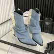 【JP Queen New York】刷毛牛仔布流蘇尖頭套筒短靴(2色可選)