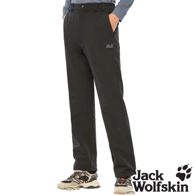 Jack wolfskin 飛狼 男 防撥水極簡彈性休閒長褲 登山褲(黑)