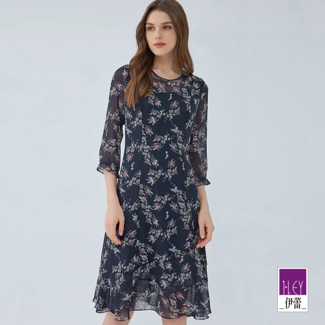 ILEY 伊蕾 格紋銀蔥花呢假兩件洋裝(藍色；M-XL；12