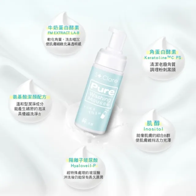 【St.Clare 聖克萊爾】純洗顏牛奶酵素潔顏慕斯150ml(氨基酸配方/醫美後護理)