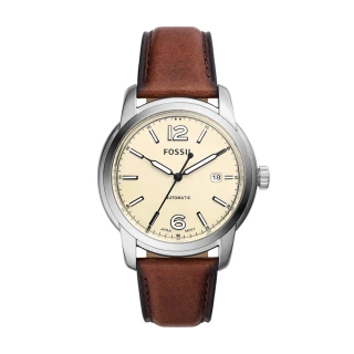 【FOSSIL 官方旗艦館】Heritage 簡約復古日曆機械手錶 棕色真皮錶帶 43MM ME3221