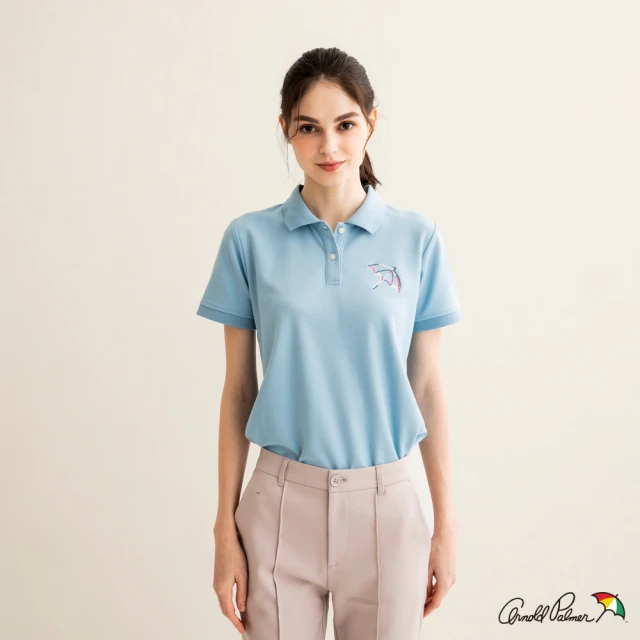Arnold Palmer 雨傘 女裝-左胸線條品牌LOGO刺繡POLO衫(天空藍)