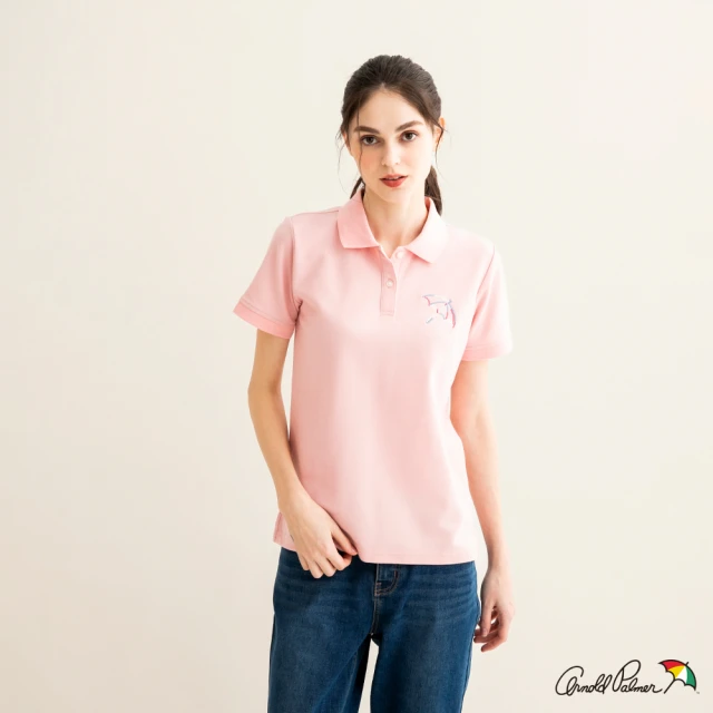 Arnold Palmer 雨傘 女裝-左胸線條品牌LOGO刺繡POLO衫(粉色)
