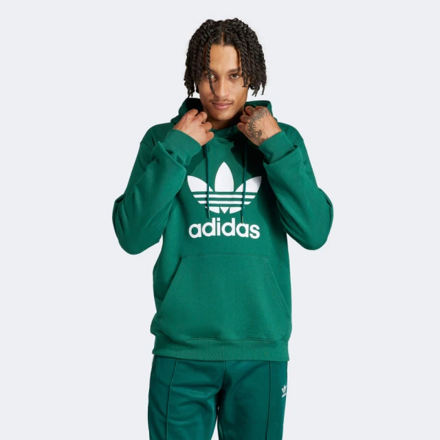 adidas 愛迪達 上衣 男款 長袖上衣 帽T 運動 三葉草 國際碼 TREFOIL HOODY 綠 IM9407