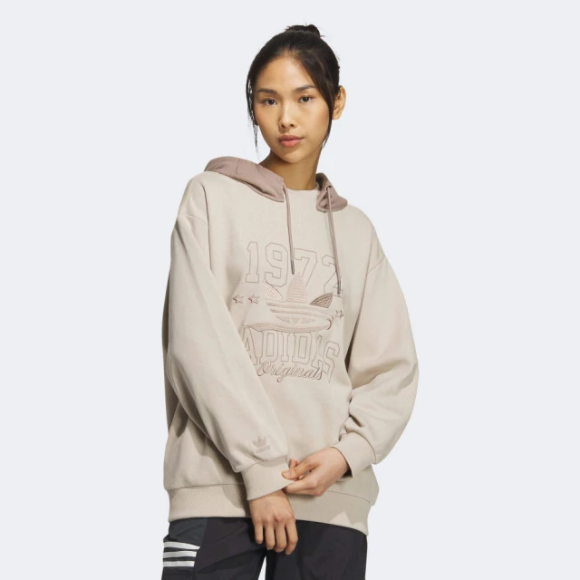 adidas 愛迪達 上衣 女款 長袖上衣 帽T 運動 三葉草 MC HOODIE L 米 IW9412