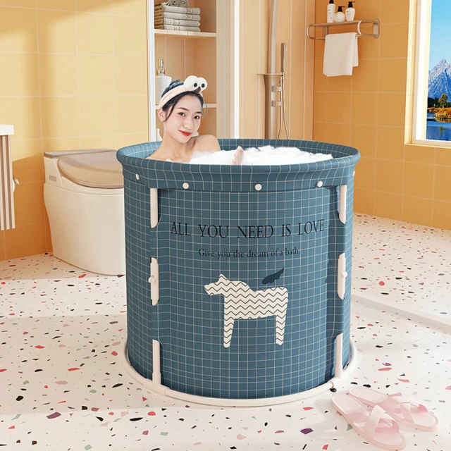 DaoDiDaoDi 2入組免安裝加大折疊泡澡桶摺疊浴缸(升級80cm附收納袋 注水坐墊 摺疊泡澡桶 澡盆 浴缸 儲水桶)
