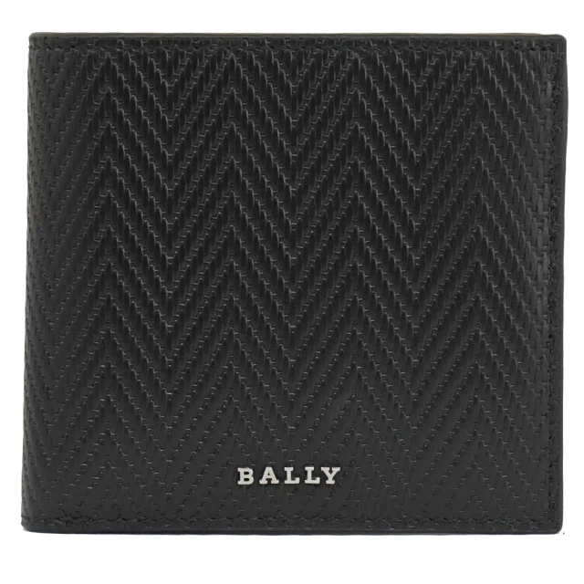 BALLYBALLY 經典LOGO編織波浪紋牛皮雙層4卡零錢短夾(黑)
