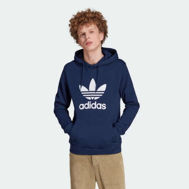 adidas 愛迪達adidas 愛迪達 TREFOIL HOODY 男款 深藍 連帽上衣 長袖上衣 帽T 運動 三葉草 亞規(IM4496 ∞)