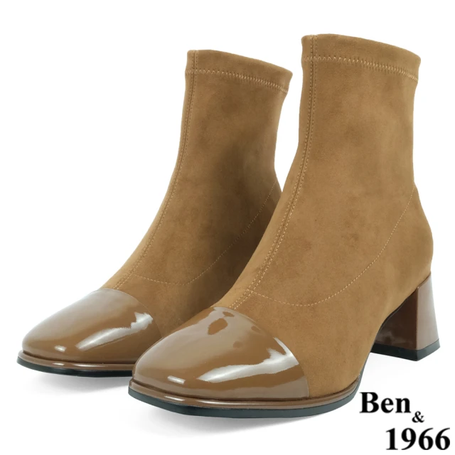 Ben&1966Ben&1966 Ben&1966高級彈力布拼接牛漆皮時尚短靴-淺咖237142