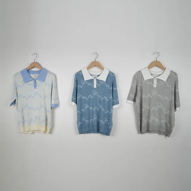 【Dailo】貓貓山休閒POLO領短袖針織衫(藍 米 灰/魅力商品)