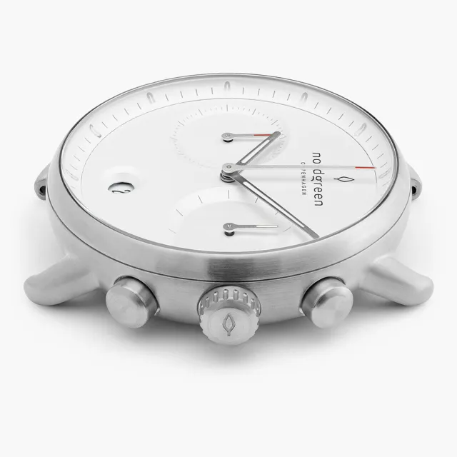 【Nordgreen】ND手錶 先鋒 Pioneer 42mm 月光銀殼×白面 深棕真皮錶帶(PI42SILEDBXX)