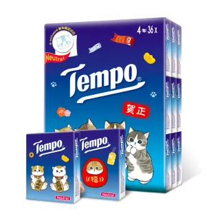 【TEMPO】貓福珊迪限量款 4層加厚紙手帕 迷你袖珍包-天然無香(7抽x36包/組)