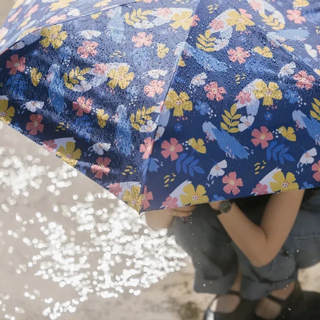 【rento】碳纖輕量黑膠晴雨傘-花朝月夕 深藍(碳纖傘骨 日系傘 黑膠傘 防曬 降溫  抗UV)