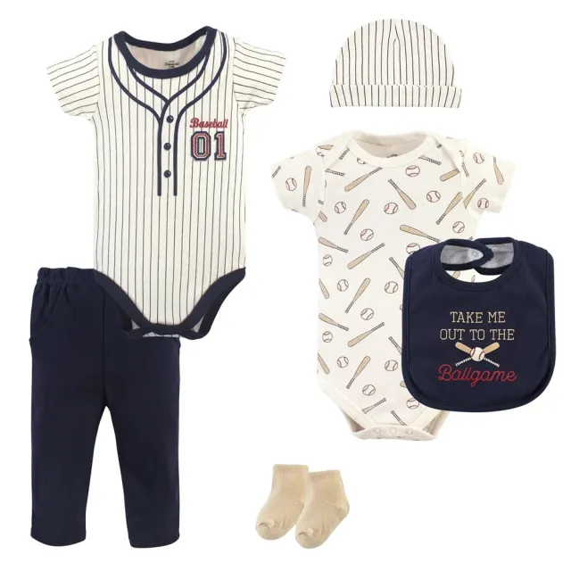 【Hudson Baby】彌月禮盒組-嬰兒短袖包屁衣長褲套裝6件(新生兒嬰兒帽髮帶頭花口水巾)