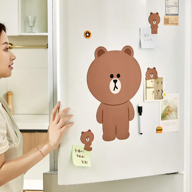 【LINE FRIENDS】熊大造型創意磁吸式冰箱貼留言板便利貼(附可擦白板筆1支)