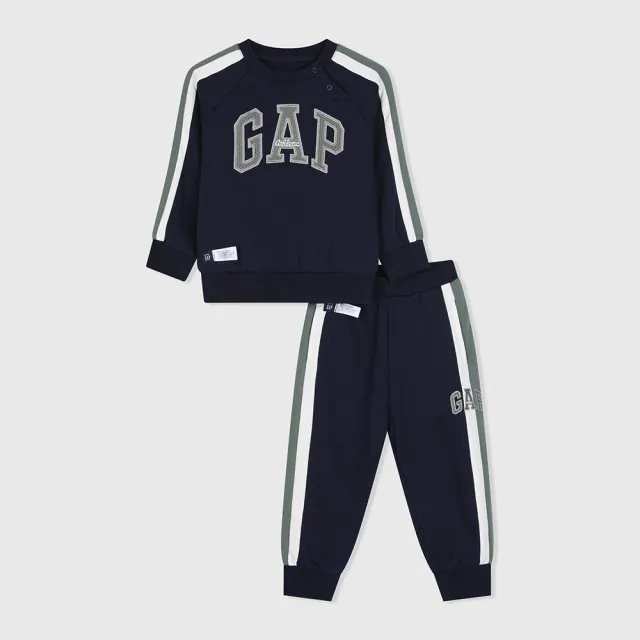 【GAP】幼童裝 Logo圓領長袖長褲家居套裝-海軍藍(890197)