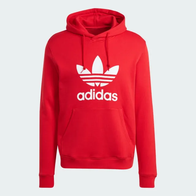 【adidas 愛迪達】TREFOIL HOODY 男款 紅 連帽上衣 長袖上衣 帽T 運動 三葉草 亞規(IM4497)