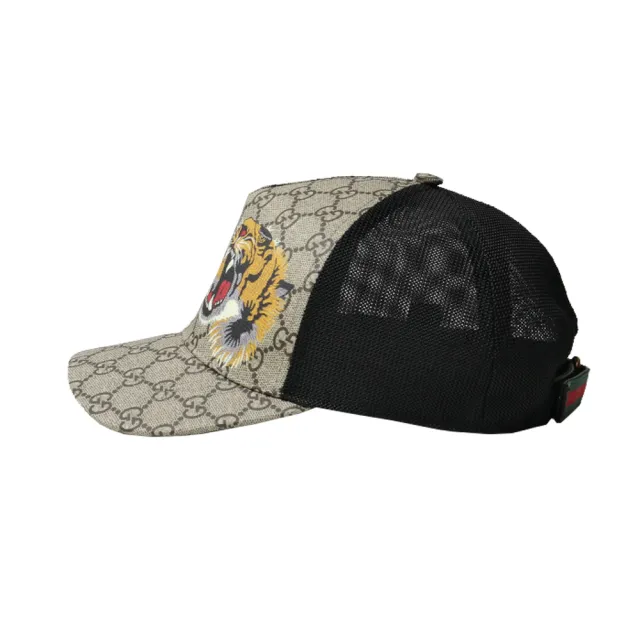 【GUCCI 古馳】426887 經典GG supreme系列老虎印花透氣棒球帽/鴨舌帽(棕色)