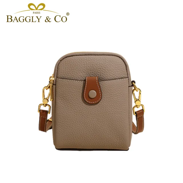 【BAGGLY&CO】諾亞頭層牛皮雙拉鍊斜側背手機包(五色)