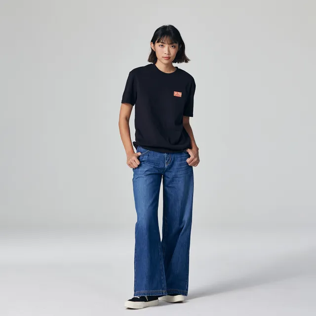 【Lee】出清品-女裝 短袖T恤 / 皮牌紮染 左胸小LOGO 氣質黑 Boyfriend版型 / 101+ 系列(LB302095K11)